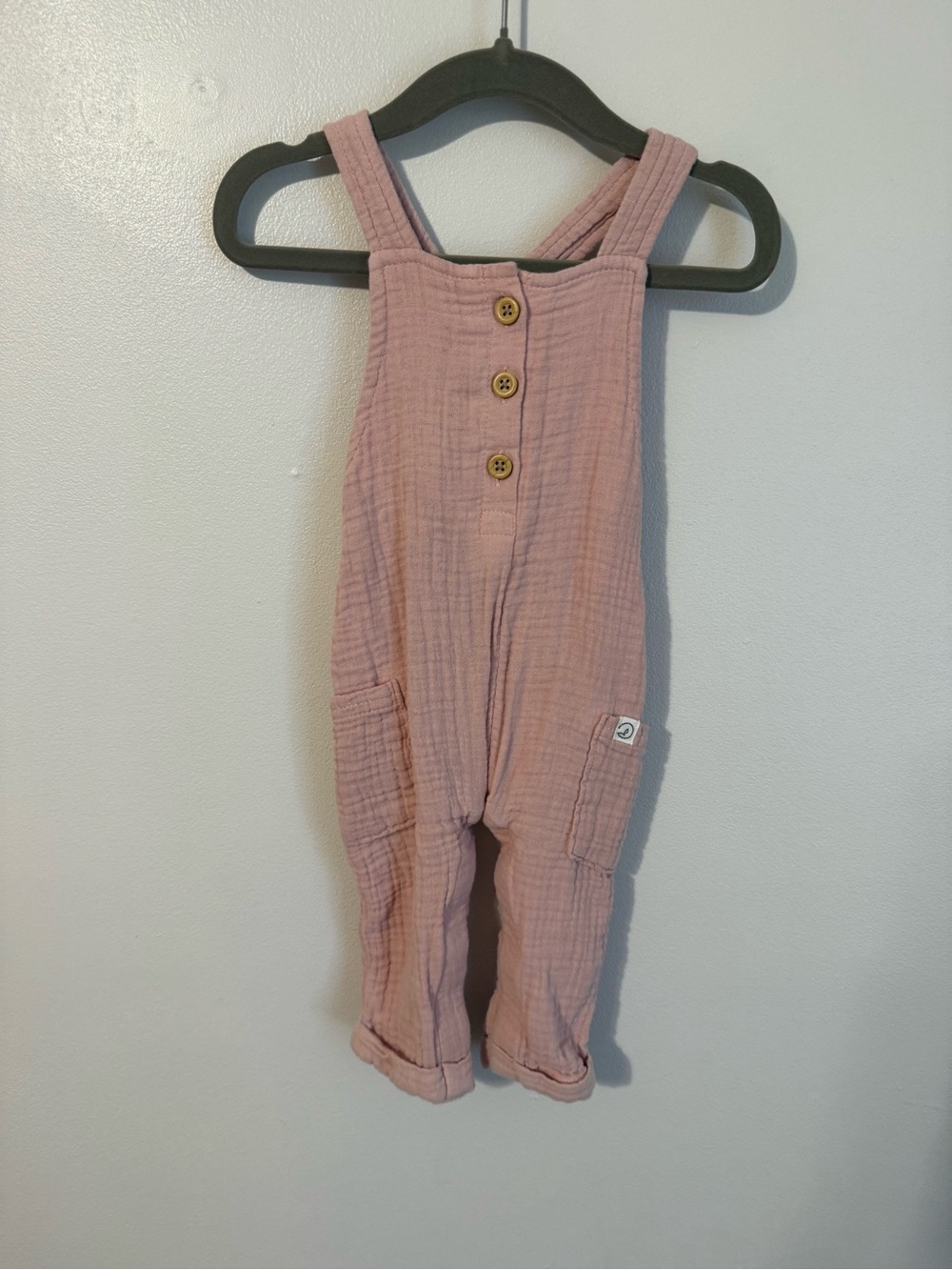 Little Kids Rose Pink Gauze Overalls with Button Front